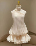 Pretty A line One Shoulder White Chiffon Formal Homecoming Dresses Short 21st Birthday Outfits Graduation Dress Mini Cocktail Dresses HZ1121