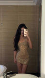 Sexy Bodycon Champagne Short Prom Dresses Halter Neck Birthday Dresses Sleeveless Homecoming Dresses HZ1121
