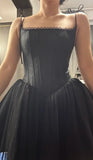 Sexy A-Line Black Short Prom Dresses Spaghetti Strap Tulle Birthday Dresses Sleeveless Homecoming Dresses HZ1121