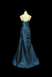 Chic Satin Spaghetti Strap Sheath Long Prom Dresses, Navy Blue Evening Gowns HZ1121