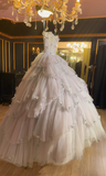 Cute Strapless Ball Gowns Light Pink Tulle Long Quinceanera Dress Formal Gowns Vestido De 15 Anos Sweet 16 Dress HZ1121
