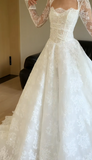 Simple A-Line Wedding Dresses with Appliques White Lace Bridal Gowns Long Sleeve Bridal Dresses HZ1121
